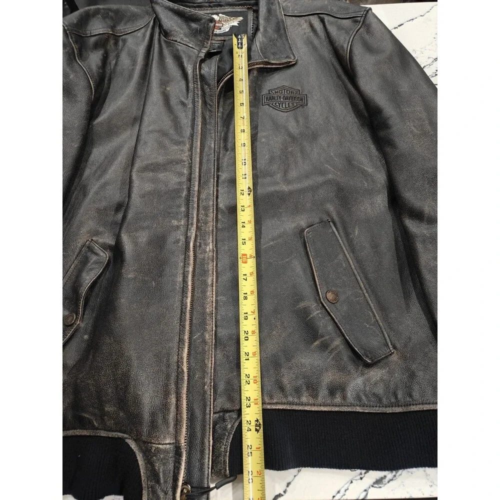 Harley Davidson Men’s 3XL Distressed Leather Motorcycle Jacket Brown Black Heavy